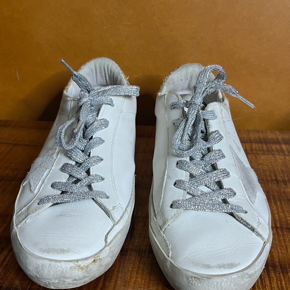Golden Goose White Sneakers with Silver Laces